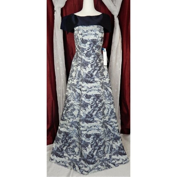 KAY UNGER KIANA Formal Dress Maxi GOWN POCKETS JACQUARD BLUE SPARKLE Size 4 - Picture 3 of 10